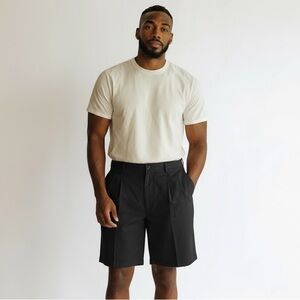 CARIBBEAN - MEN’S LINEN BLEND SHORTS - CHARCOAL GRAY - LAY FLAT FRONT PLEATS B16